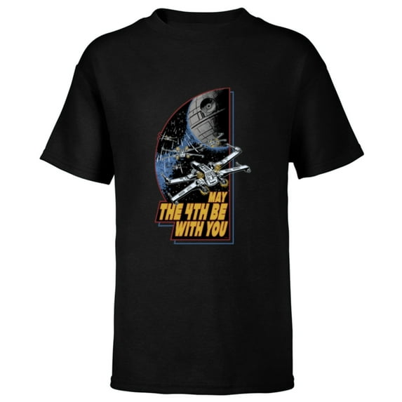 Star Wars Day May the 4th Be With You Vintage Space Battle - Short Sleeve T-Shirt for Kids - Customized-Black