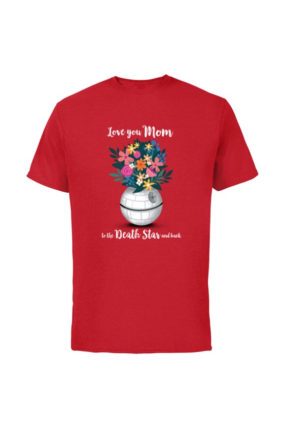 Death Star Bouquet Love You Mom Mother's Day - Short Sleeve Cotton T-Shirt for Adults - Customized-Red