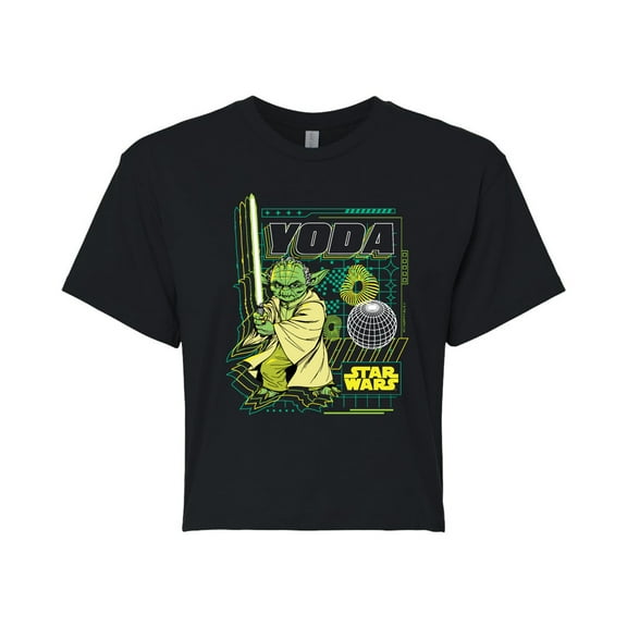 Star Wars - Digital Yoda - Juniors Cropped Tee