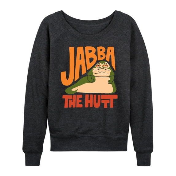 Star Wars - Doodle Jabba Hutt Women's Lightweight French Terry Wide Neck Long Sleeve Graphic Shirt