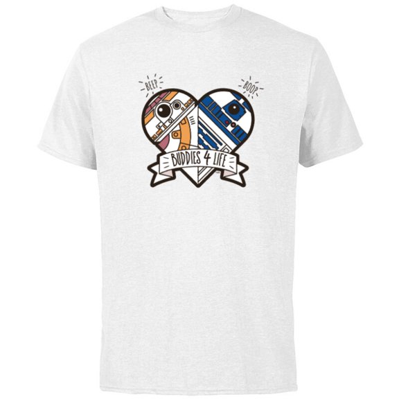 Star Wars Droid BB-8 and R2-D2 Buddies 4 Life - Short Sleeve Cotton T-Shirt for Adults - Customized-White