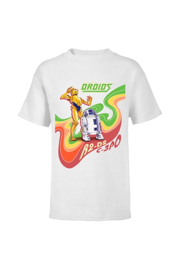 Droids The Adventures of R2-D2 & C-3PO Retro Swirl - Short Sleeve T-Shirt for Kids - Customized-White