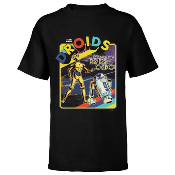 Star Wars Droids: The Adventures of R2-D2 & C-3PO Throwback - Short Sleeve T-Shirt for Kids - Customized-Black