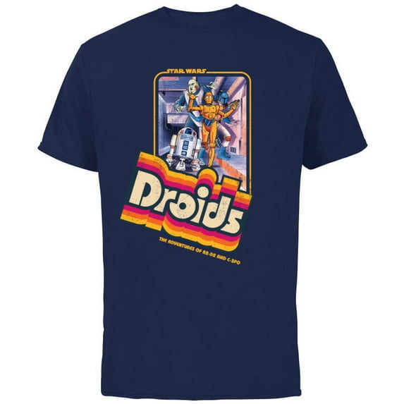 Star Wars Droids: The Adventures of R2-D2 & C-3PO Vintage - Short Sleeve Cotton T-Shirt for Adults - Customized-Navy