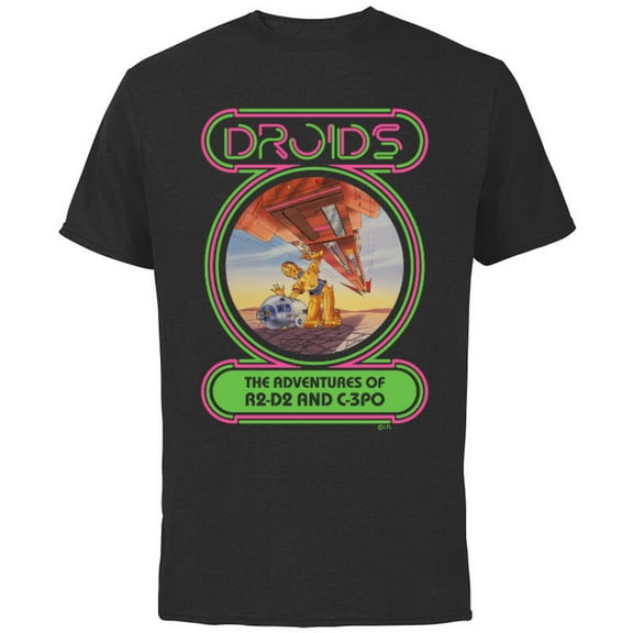 Star Wars Droids: The Adventures of R2-D2 and C-3PO Neon - Short Sleeve Cotton T-Shirt for Adults - Customized-Black