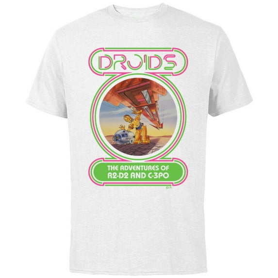 Star Wars Droids: The Adventures of R2-D2 and C-3PO Neon - Short Sleeve Cotton T-Shirt for Adults - Customized-White