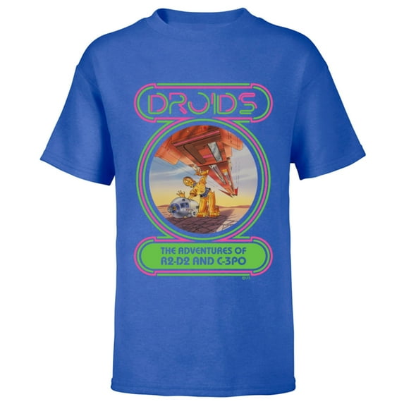 Star Wars Droids: The Adventures of R2-D2 and C-3PO Neon - Short Sleeve T-Shirt for Kids - Customized-Royal