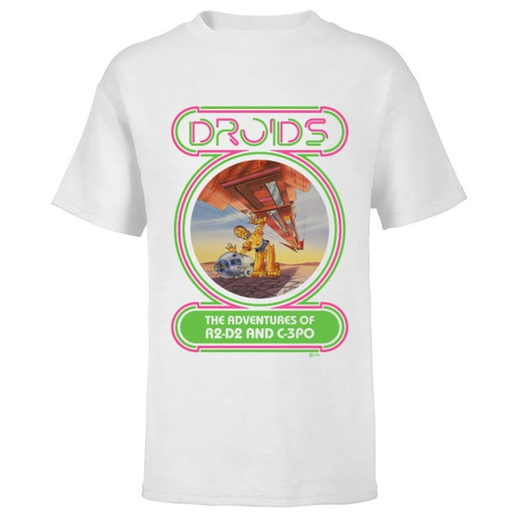 Star Wars Droids: The Adventures of R2-D2 and C-3PO Neon - Short Sleeve T-Shirt for Kids - Customized-White