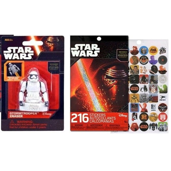 Star Wars EP7 Storm Trooper Molded Pencil Topper Eraser and 216 Sticker Book Set