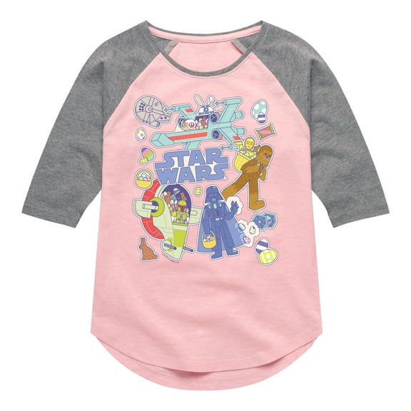 Star Wars - Easter Sticker - Toddler And Youth Girls Shirt Tail Raglan