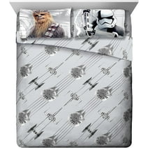 Star Wars Ep 8 Epic Poster Gray 4 Piece Queen Sheet Set with Chewbacca & Stormtrooper