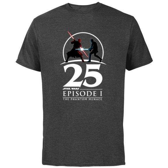 Star Wars Episode I 25th Anniversary Darth Maul vs. Obi-Wan- Short Sleeve Cotton T-Shirt for Adults - Customized-Charcoal Heather