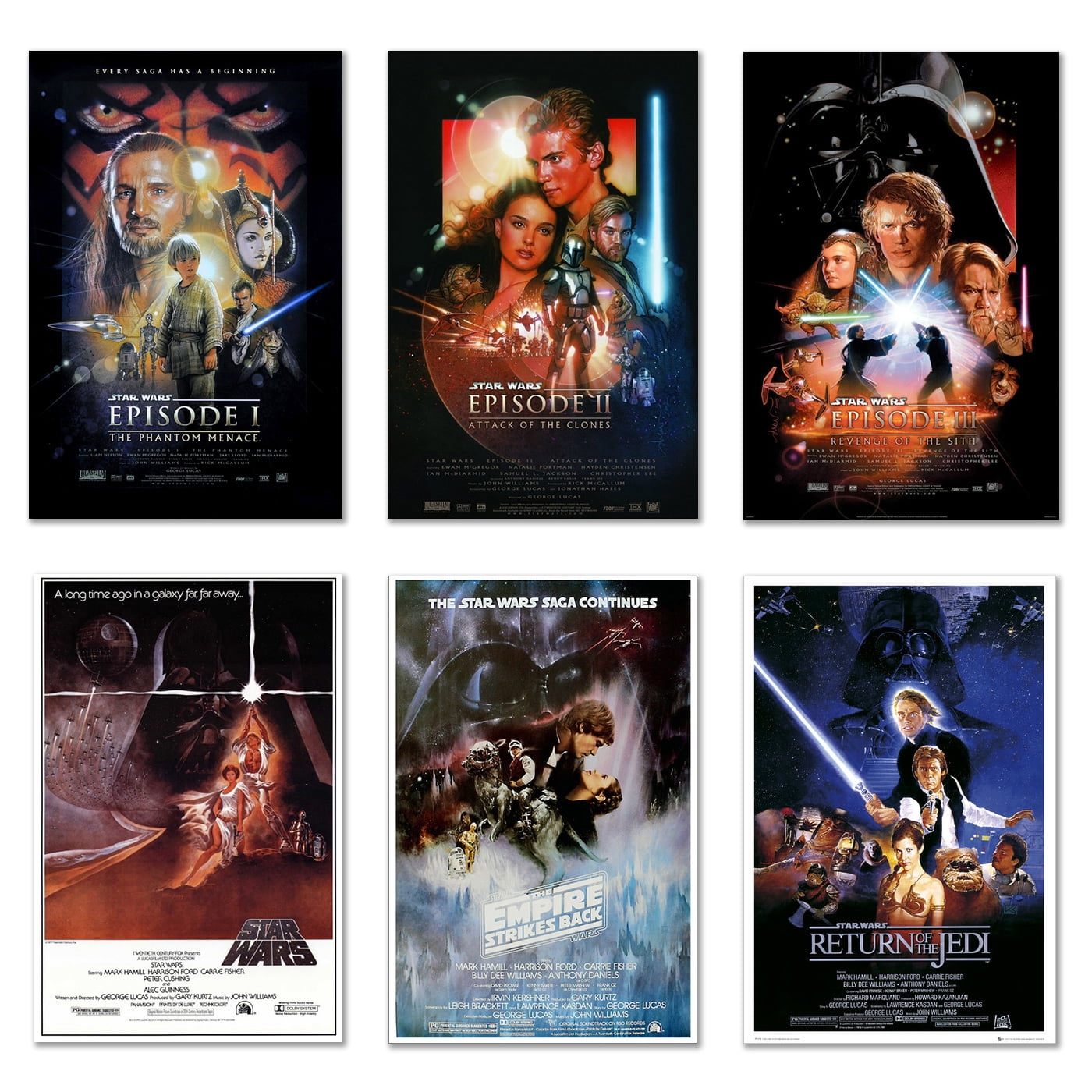 Star Wars: Episode I, II, III IV, V & VI - 6 Piece Movie Poster