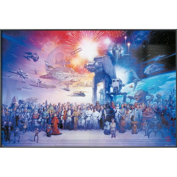 Star Wars: Episode I & II & III & IV & V & VI - Framed Movie Poster (The Star Wars Galaxy - All Characters & Ships & Vehicles) (Size: 37" X 25") (Metallic Anthracite Plastic Frame)