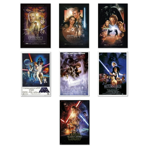 Star Wars: Episode I, II, III, IV, V, VI & VII - 7 Piece Movie Poster / Print Set (Regular Styles 2) (Size: 24" x 36" each) (Poster & Poster Strip Set)