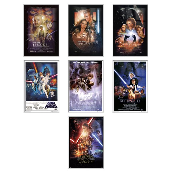 Star Wars: Episode I, II, III, IV, V, VI & VII - Framed 7 Piece Movie Poster / Print Set (Regular Styles 2) (Size: 24" x 36" each) ( Frame)