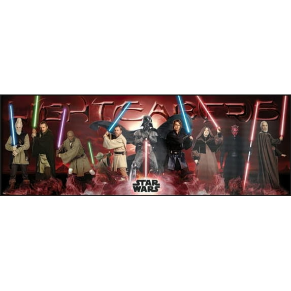 Star Wars: Episode I-III - Framed Door Movie Poster (Lightsabers - Jedi Vs. Sith) (Size: 63" X 22") (Black Aluminum Frame)
