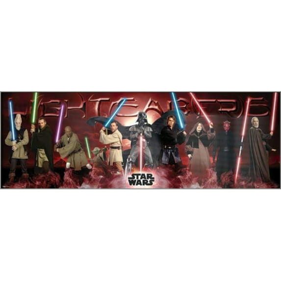 Star Wars: Episode I-III - Framed Door Movie Poster (Lightsabers - Jedi Vs. Sith) (Size: 63" X 22") (Silver Aluminum Frame)