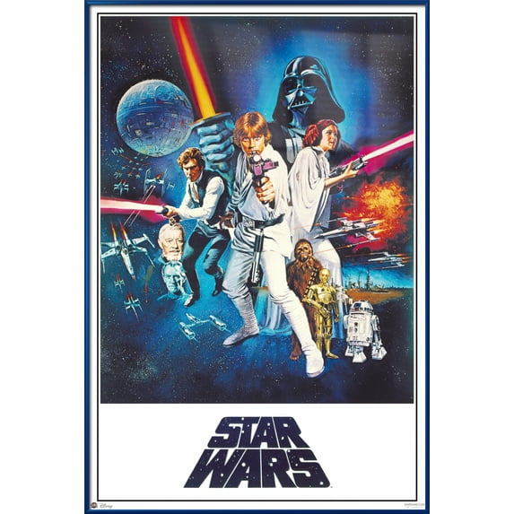 Star Wars: Episode IV - A New Hope - Framed Movie Poster (Regular Style C - No Cast Credits) (Size: 25" X 37") (Metallic Blue Plastic Frame)