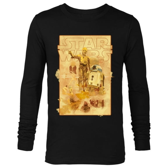 Star Wars Episode IV A New Hope R2-D2 and C-3PO on Tatooine - Long Sleeve T-Shirt for Men - Customized-Black
