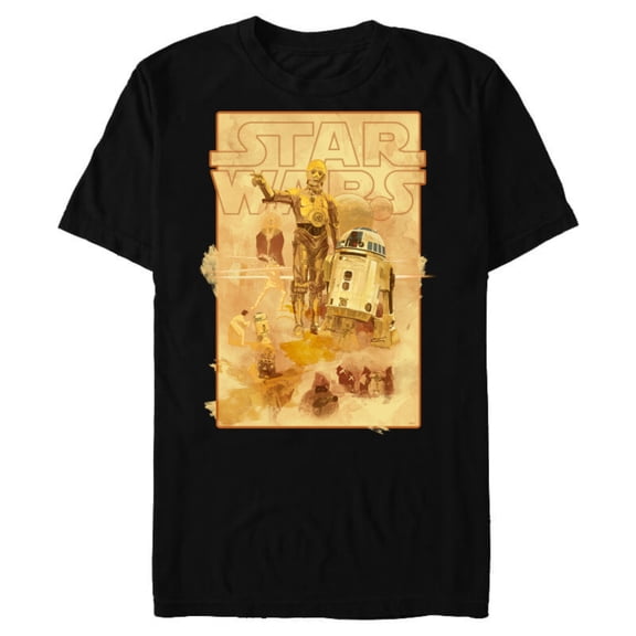 Star Wars Episode IV A New Hope R2-D2 and C-3PO on Tatooine - Short Sleeve Blended T-Shirt for Adults - Customized-Black