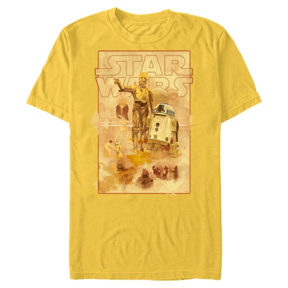 Star Wars Episode IV A New Hope R2-D2 and C-3PO on Tatooine - Short Sleeve Blended T-Shirt for Adults - Customized-Yellow