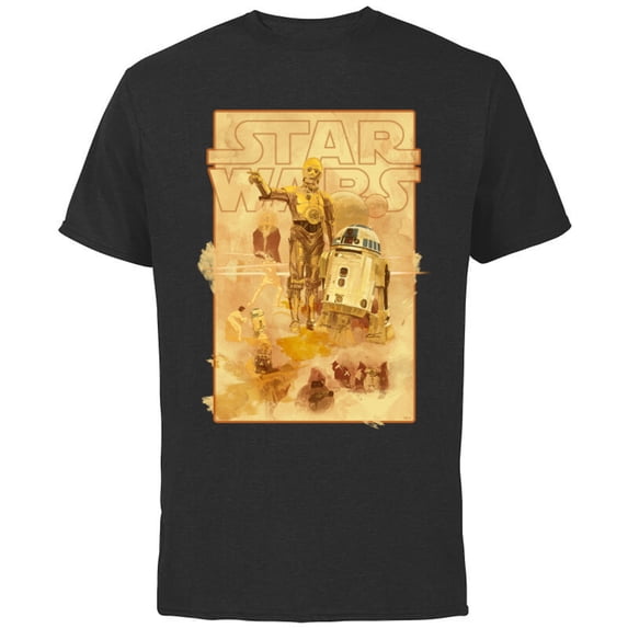 Star Wars Episode IV A New Hope R2-D2 and C-3PO on Tatooine - Short Sleeve Cotton T-Shirt for Adults - Customized-Black