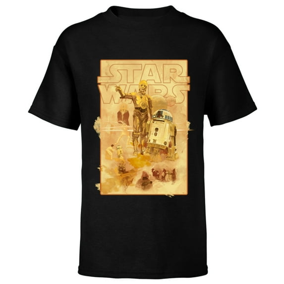 Star Wars Episode IV A New Hope R2-D2 and C-3PO on Tatooine - Short Sleeve T-Shirt for Kids - Customized-Black