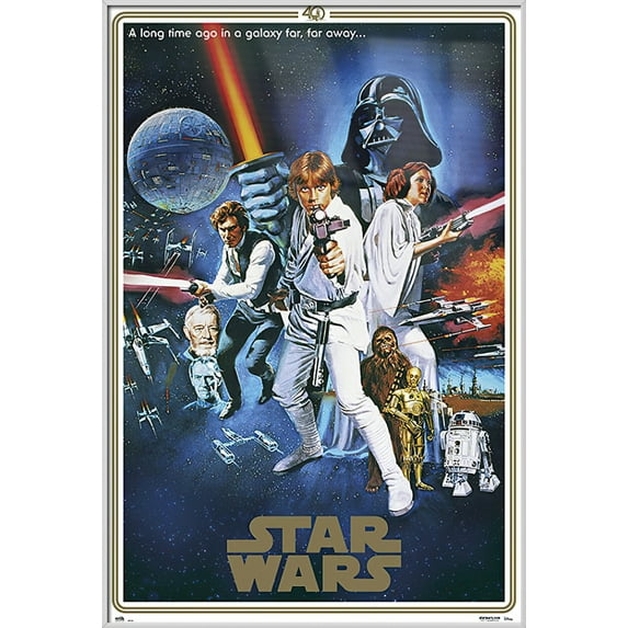 Star Wars: Episode IV - A New Hope - Framed Movie Poster (40Th Anniversary Gold Border Edition - Regular Style C) (Size: 37" X 25") (Shiny White Aluminum Frame)