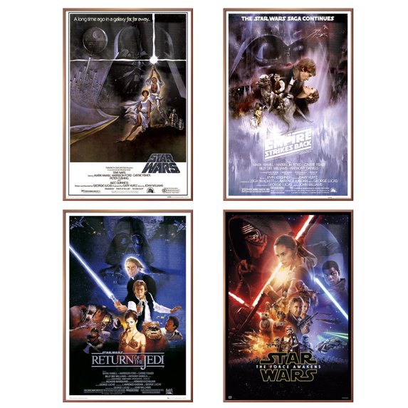 Star Wars: Episode IV, V, VI & VII - Framed 4 Piece Movie Poster / Print Set (Regular Styles) (Size: 24" x 36" each) ( Frame)
