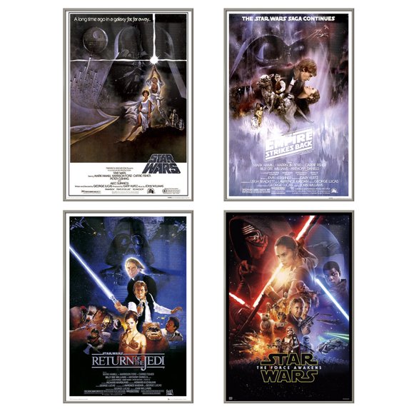 Star Wars: Episode IV, V, VI & VII - Framed 4 Piece Movie Poster / Print Set (Regular Styles) (Size: 24" x 36" each) ( Frame)