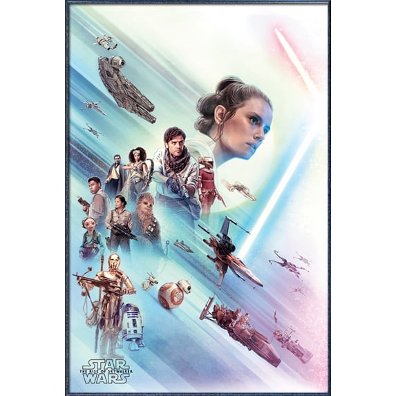 Star Wars: Episode IX - The Rise Of Skywalker - Framed Movie Poster (Rey & Friends) (Size: 24" X 36") (Orbit Blue Aluminum Frame)