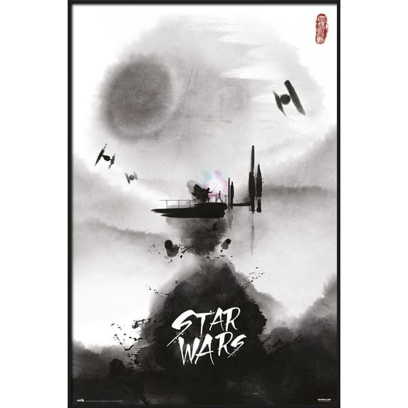 Star Wars: Episode VI - Return Of The Jedi - Framed Movie Poster (Lightsaber Battle - Ink Art) (Size: 24" X 36") (Black Aluminum Frame)