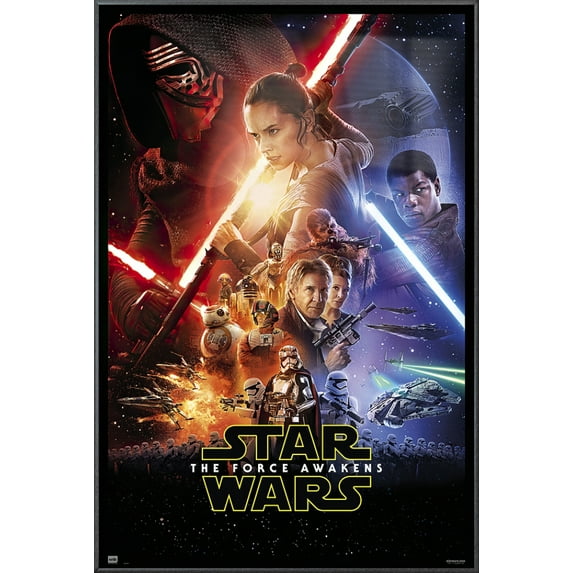 Star Wars: Episode VII - The Force Awakens - Framed Movie Poster (Regular Style) (Size: 25" X 37") (Metallic Anthracite Plastic Frame)