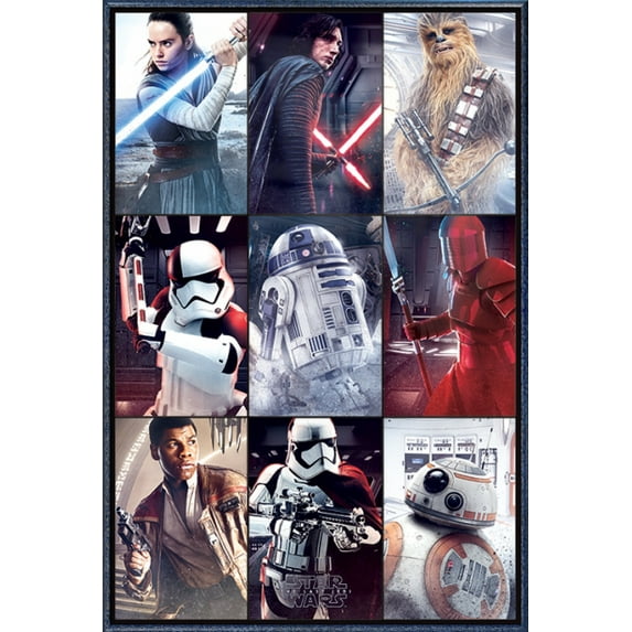 Star Wars: Episode VIII - The Last Jedi - Framed Movie Poster (Character Grid) (Orbit Blue Aluminum Frame)