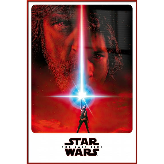 Star Wars: Episode VIII - The Last Jedi - Framed Movie Poster (Teaser - Luke Skywalker & Kylo Ren & Rey) (Size: 25" X 37") (Red Plastic Frame)