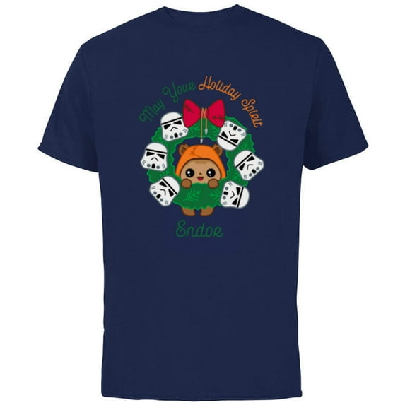 Star Wars Ewok Christmas May Your Holiday Spirit Endor Cute - Short Sleeve Cotton T-Shirt for Adults - Customized-Navy