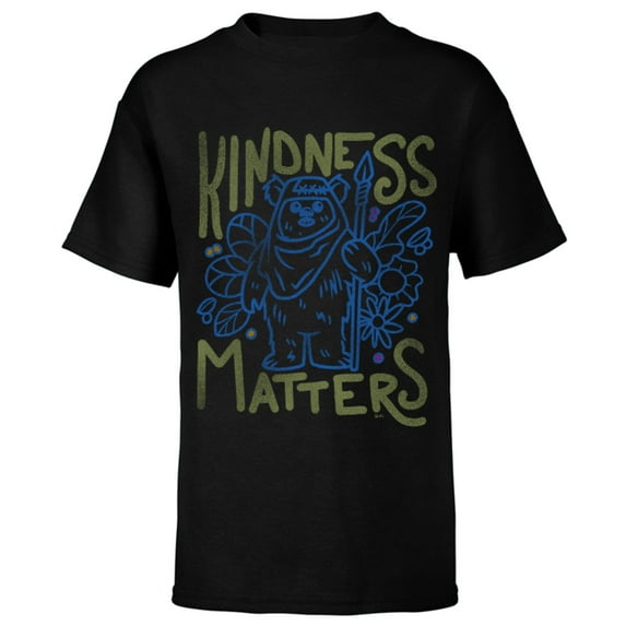 Star Wars Ewok Wicket Kindness Matters Earth Day Distressed - Short Sleeve T-Shirt for Kids - Customized-Black