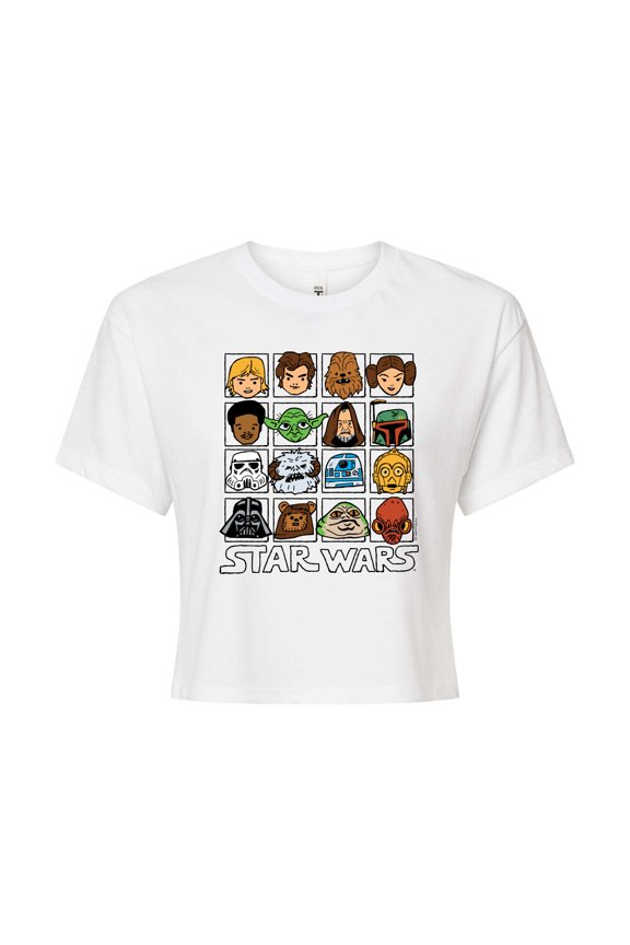 - Yoda and Friends Face Grid - Juniors Cropped Tee