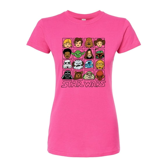 Star Wars - Yoda and Friends Face Grid - Juniors Fitted Tee