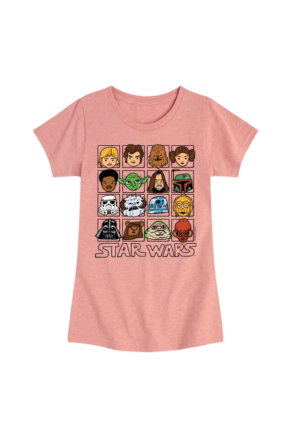 - Yoda and Friends Face Grid - Toddler And Youth Girls Fitted Short Sleeve Tee