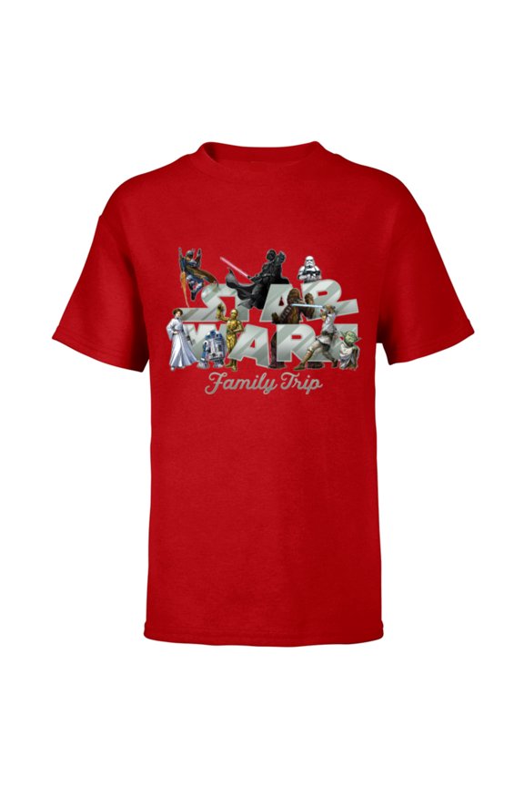 Family Trip Original Trilogy Characters Vacation - Short Sleeve T-Shirt for Kids - Customized-Red