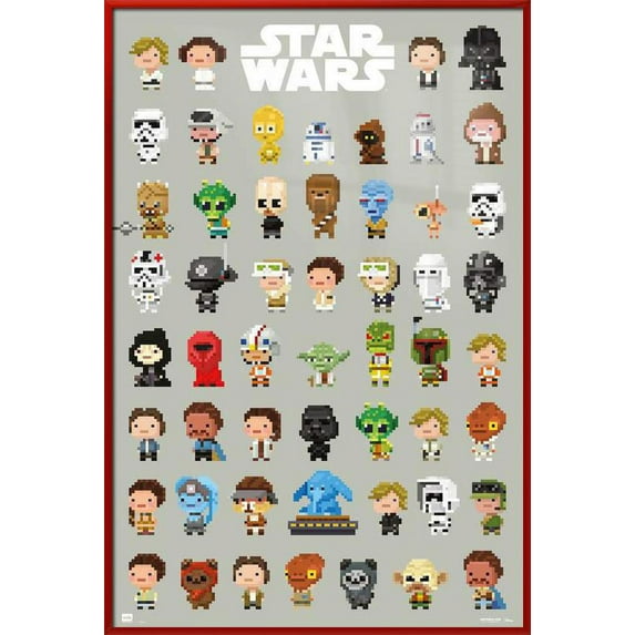 Star Wars - Framed Movie Poster (8-Bit Character Montage) (Red Plastic Frame)