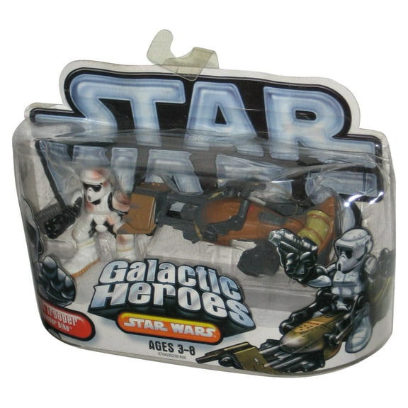 Star Wars Galactic Heroes (2006) Hasbro Scout Trooper & Speeder Bike Figure Set - (Dented Plastic)