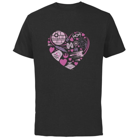 Star Wars Galaxy of Love Pink Heart Valentine’s Day - Short Sleeve Cotton T-Shirt for Adults - Customized-Black