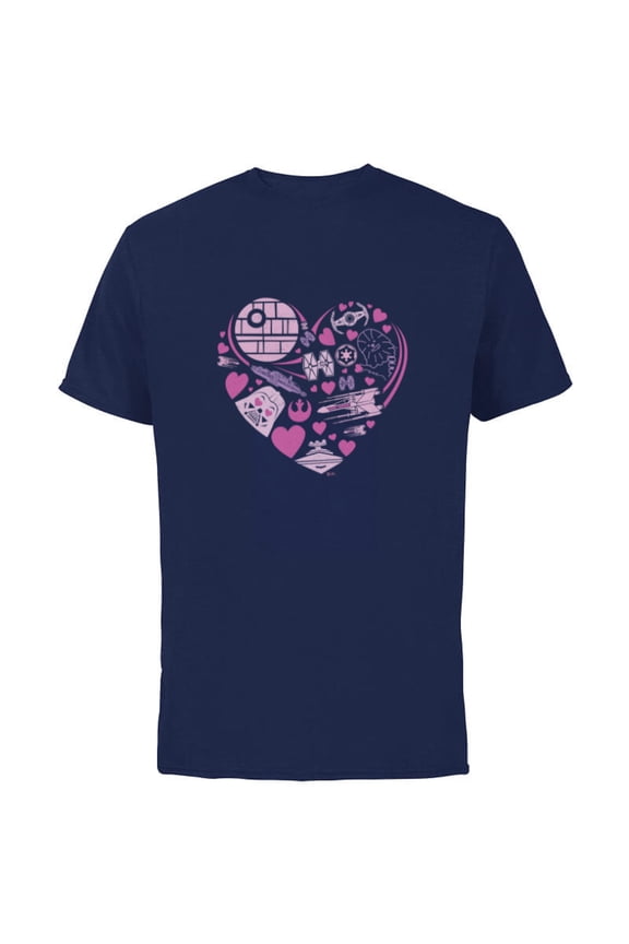 Galaxy of Love Pink Heart Valentine’s Day - Short Sleeve Cotton T-Shirt for Adults - Customized-Navy