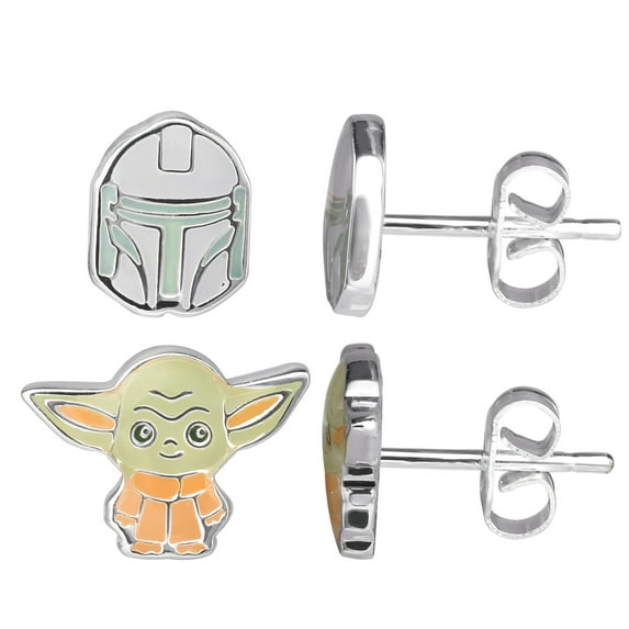 Disney Star Wars The Mandalorian Grogu Silver Plated Stud Earring Set, Official License