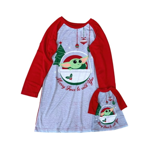 Star Wars Girls Baby Yoda Christmas Holiday Nightgown & Doll Night Gown Set 8