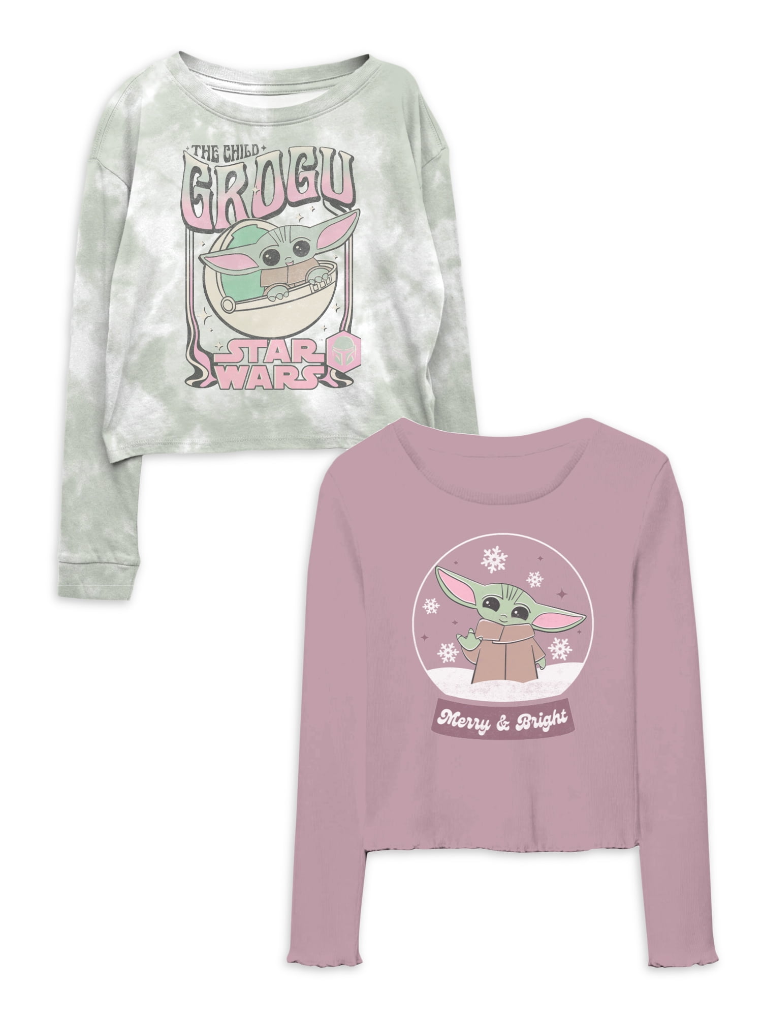 Star Wars Girls Baby Yoda Long Sleeve Graphic TShirts, 2Pack, Sizes 418 & Plus