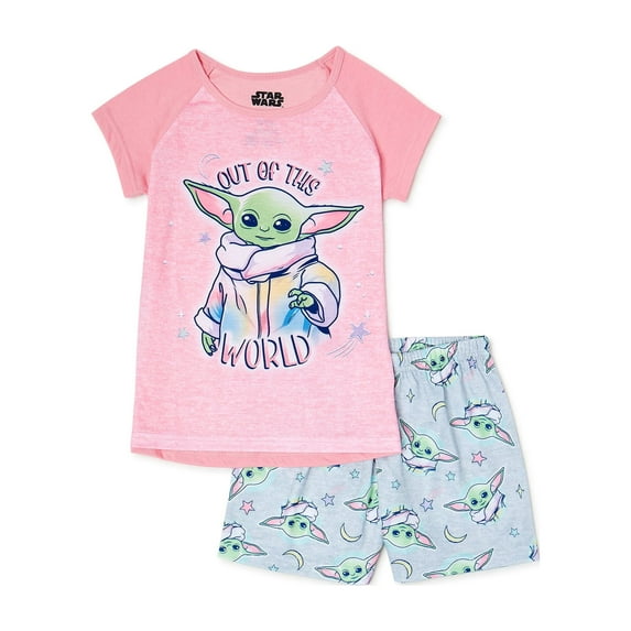 Star Wars Girls' Baby Yoda Short Sleeve Shirt and Shorts Pajama Set, 2 Piece, Sizes 4-12